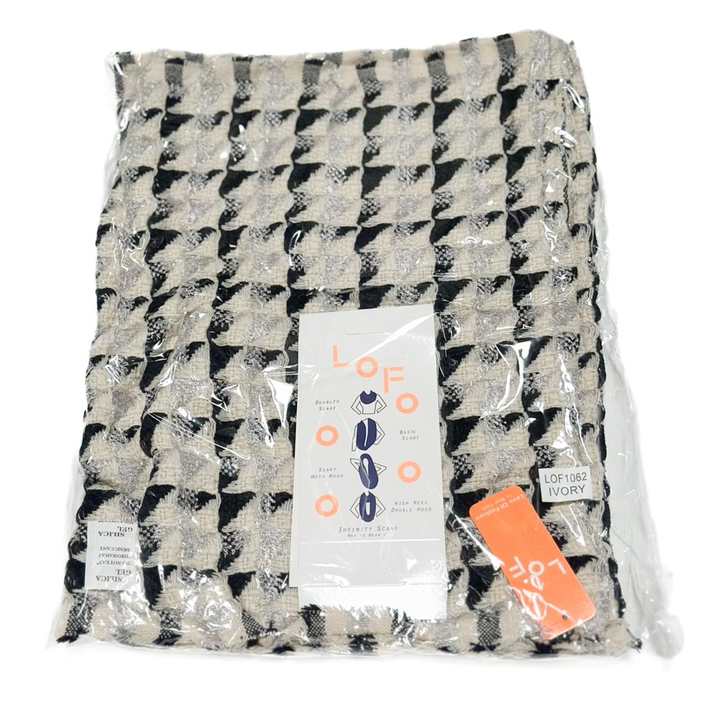 LOF Mixed Texture Houndstooth Pattern Circle Infinity Scarf NWT